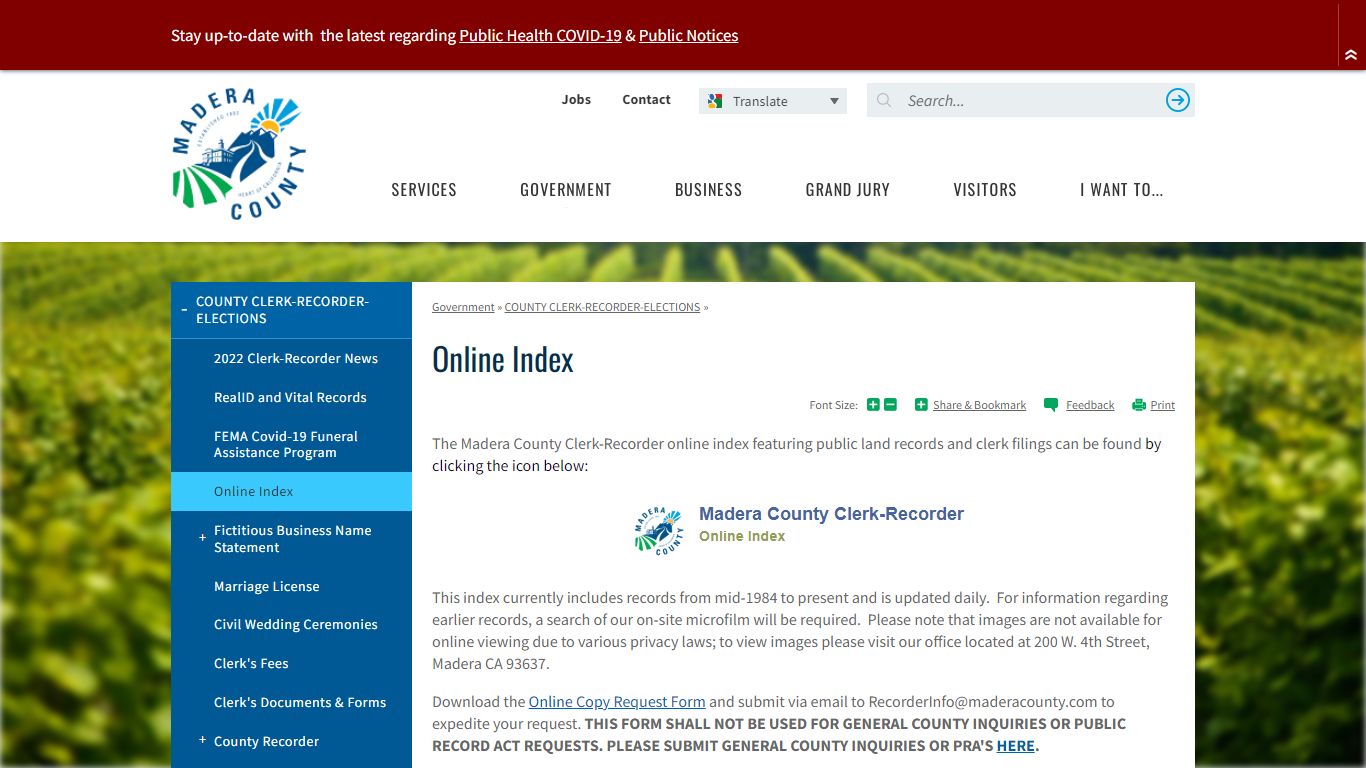 Online Index | Madera County