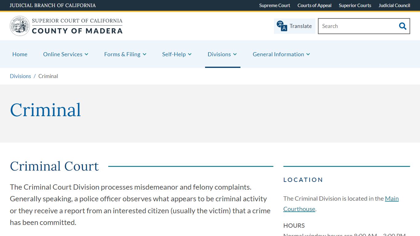 Criminal | Superior Court of California | County of Madera